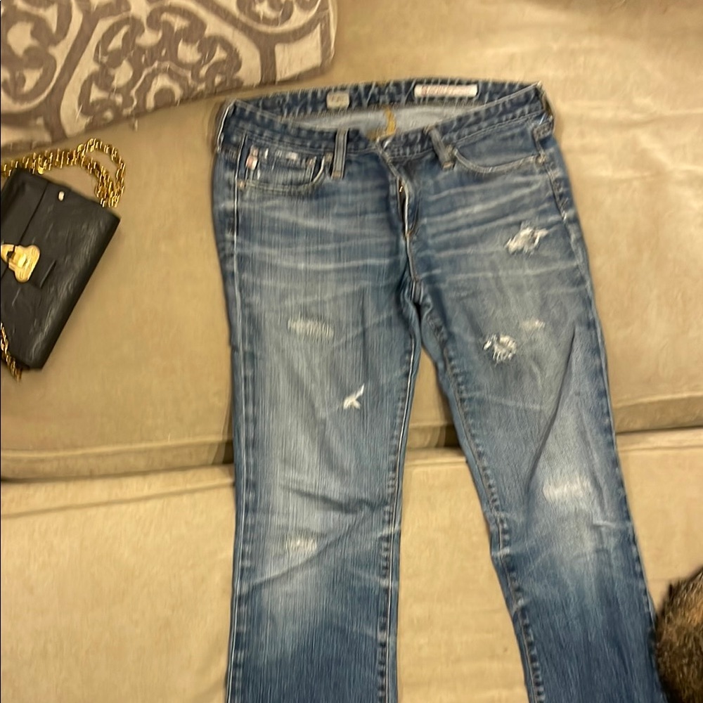 Ag Adriano Goldschmied Blue Boot Cut Jeans Distressed